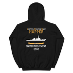 USS Hopper (DDG-70) 2000 MAIDEN DEPLOYMENT Unisex Hoodie – back view, black