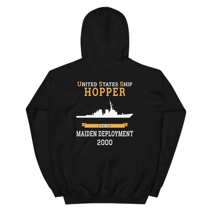 USS Hopper (DDG-70) 2000 MAIDEN DEPLOYMENT Unisex Hoodie – back view, black