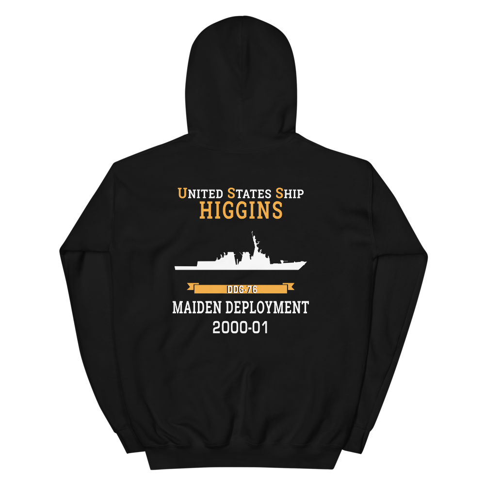 USS Higgins (DDG-76) 2000-01 MAIDEN DEPLOYMENT Unisex Hoodie – back view, black