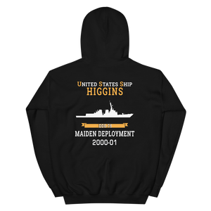 USS Higgins (DDG-76) 2000-01 MAIDEN DEPLOYMENT Unisex Hoodie – back view, black