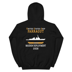 USS Farragut (DDG-99) 2008 MAIDEN DEPLOYMENT Unisex Hoodie – back view, black