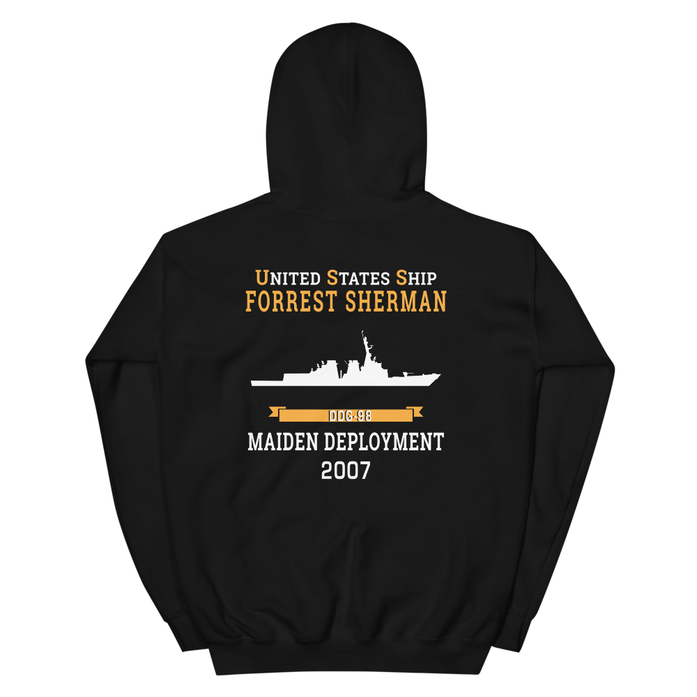 USS Forrest Sherman (DDG-98) 2007 MAIDEN DEPLOYMENT Unisex Hoodie – back view, black