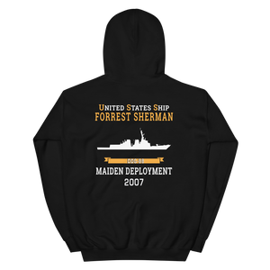USS Forrest Sherman (DDG-98) 2007 MAIDEN DEPLOYMENT Unisex Hoodie – back view, black