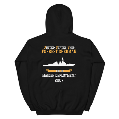 USS Forrest Sherman (DDG-98) 2007 MAIDEN DEPLOYMENT Unisex Hoodie – back view, black