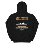 USS Donald Cook (DDG-75) 2000 MAIDEN DEPLOYMENT Unisex Hoodie – back view, black