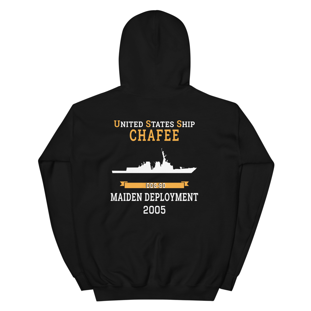USS Chafee (DDG-90) 2005 MAIDEN DEPLOYMENT Unisex Hoodie – back view, black