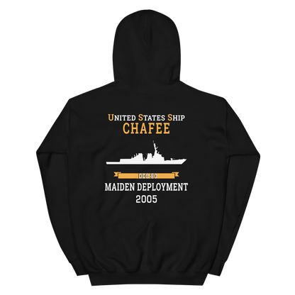 USS Chafee (DDG-90) 2005 MAIDEN DEPLOYMENT Unisex Hoodie – back view, black