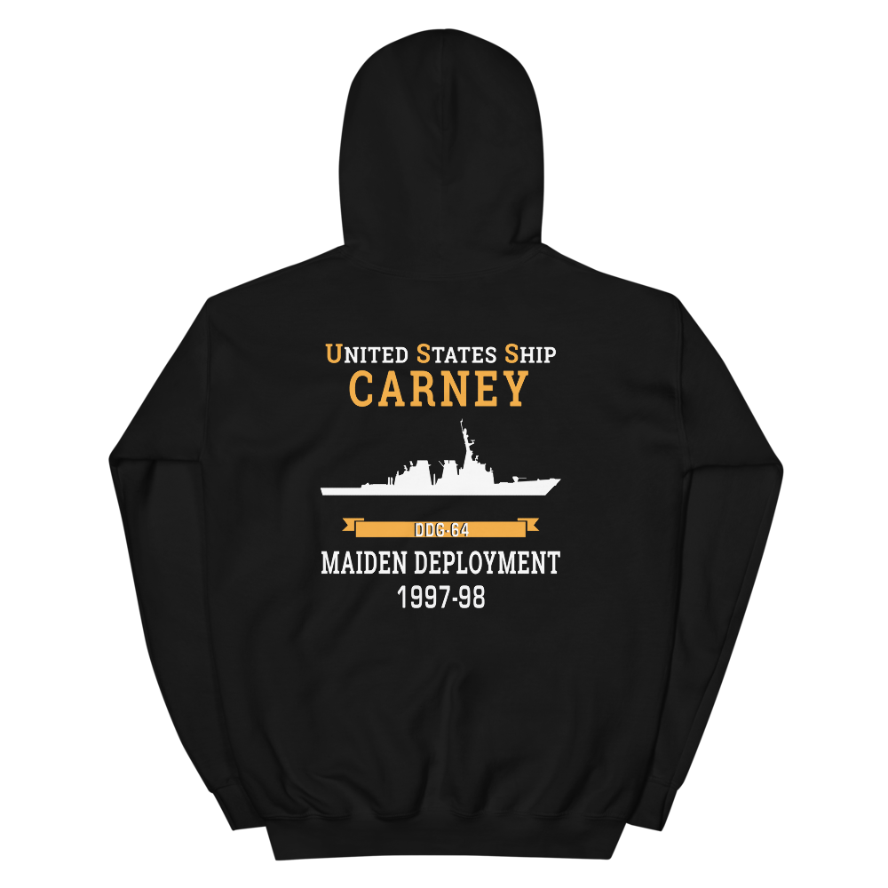 USS Carney (DDG-64) 1997-98 MAIDEN DEPLOYMENT Unisex Hoodie – back view, black