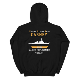 USS Carney (DDG-64) 1997-98 MAIDEN DEPLOYMENT Unisex Hoodie – back view, black