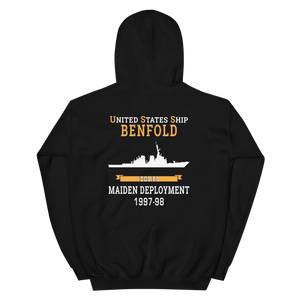 USS Benfold (DDG-65) 1997-98 MAIDEN DEPLOYMENT Unisex Hoodie – back view, black
