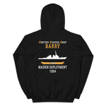 USS Barry (DDG-52) 1994 MAIDEN DEPLOYMENT Unisex Hoodie – back view, black