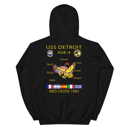 USS Detroit (AOE-4) 1983 Med Cruise Hoodie – back view, black