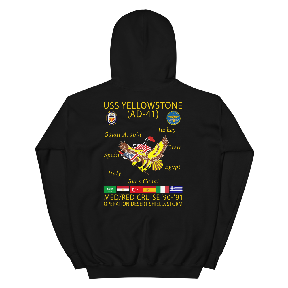 USS Yellowstone (AD-41) 1990-91 ODS/S Cruise Hoodie – back view, black
