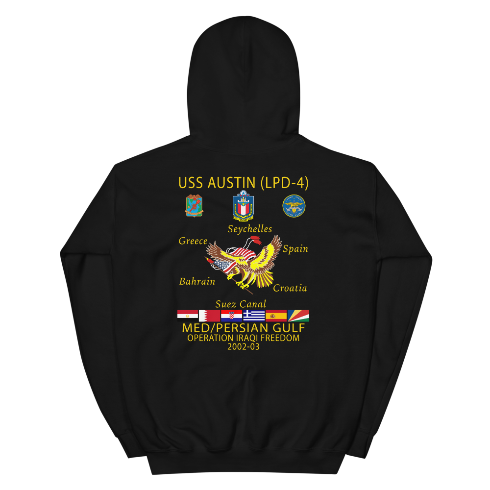 USS Austin (LPD-4) 2002-03 Cruise Hoodie – back view, black