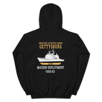 USS Gettysburg (CG-64) 1992-93 Maiden Deployment Hoodie – back view, black
