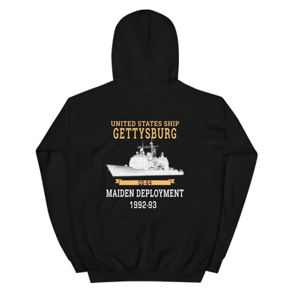 USS Gettysburg (CG-64) 1992-93 Maiden Deployment Hoodie – back view, black