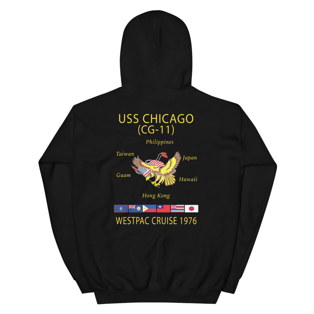 USS Chicago (CG-11) 1976 WESTPAC Cruise Hoodie – back view, black