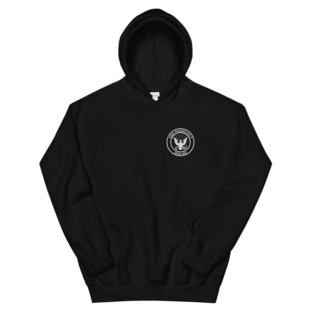 USS Roosevelt (DDG-80) 2002 MAIDEN DEPLOYMENT Unisex Hoodie – front view, black
