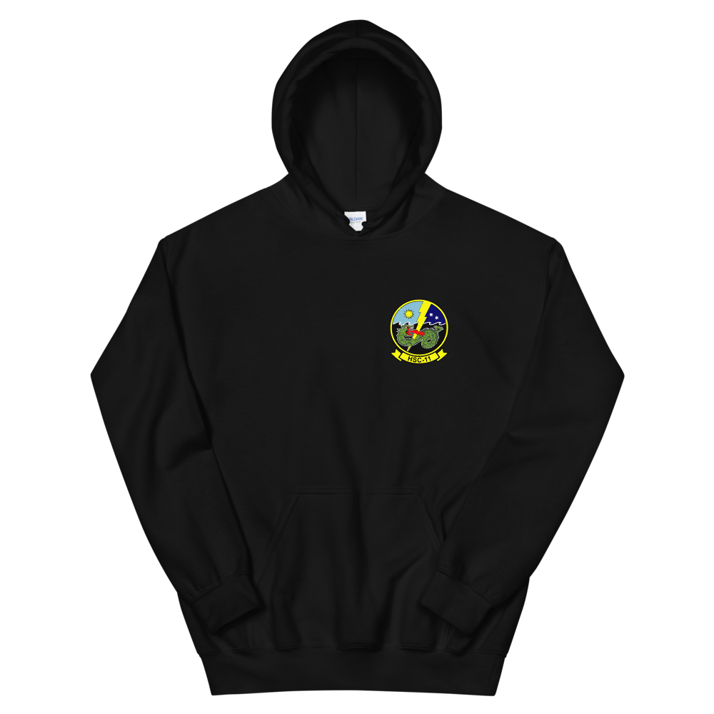 HSC-11 Dragonslayers Squadron Crest Unisex Hoodie – front view, black