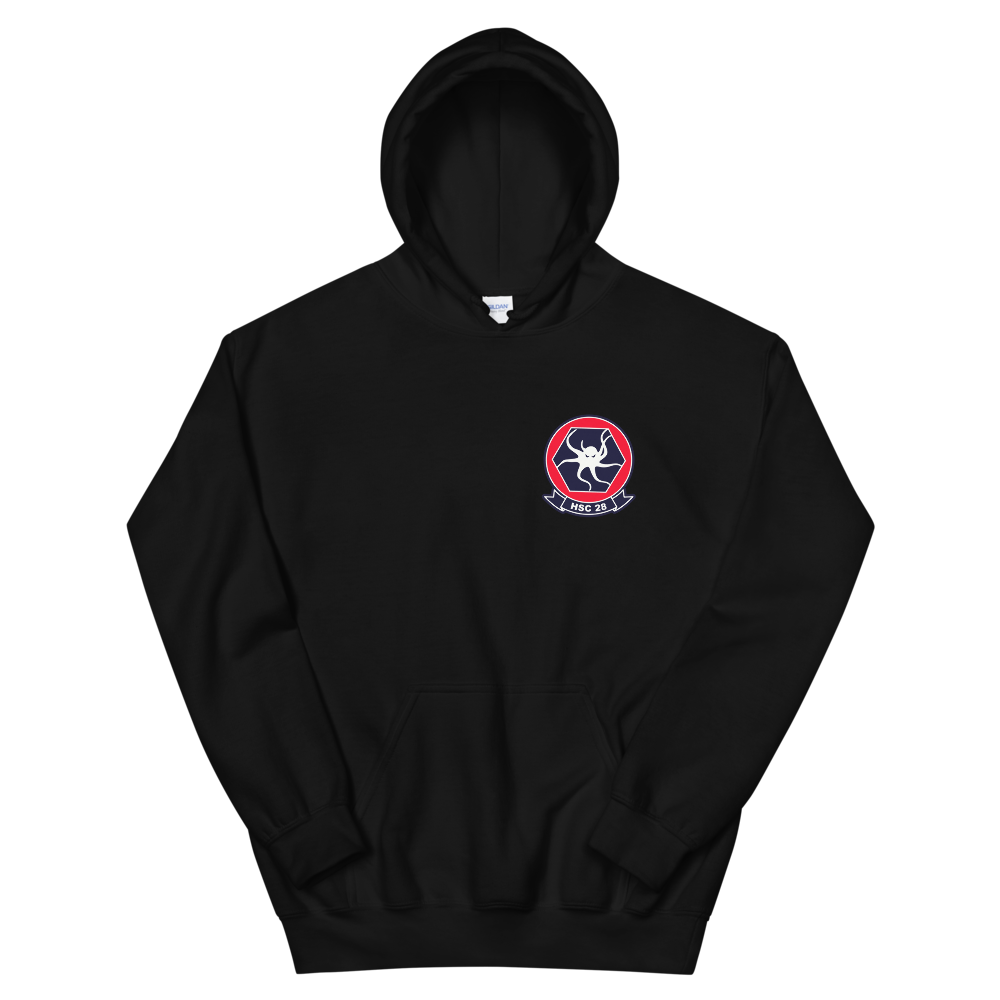 HSC-28 Dragon Whales Squadron Crest Unisex Hoodie – front view, black