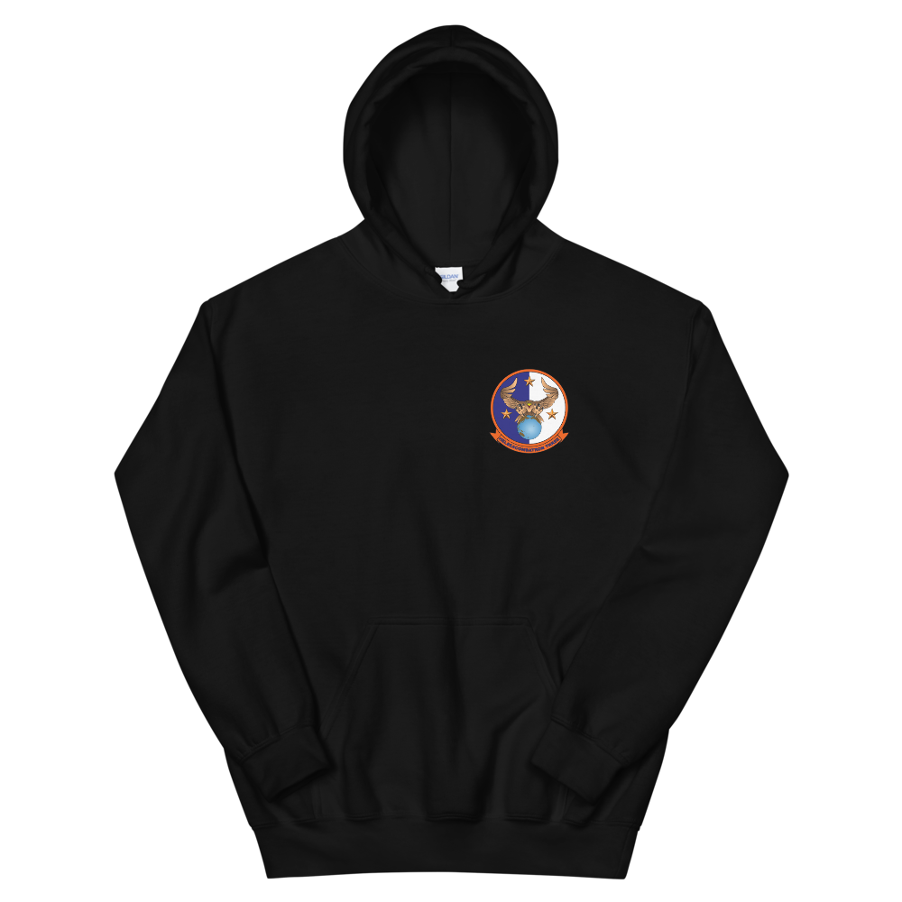 HSC-3 Merlins Squadron Crest Unisex Hoodie – front view, black
