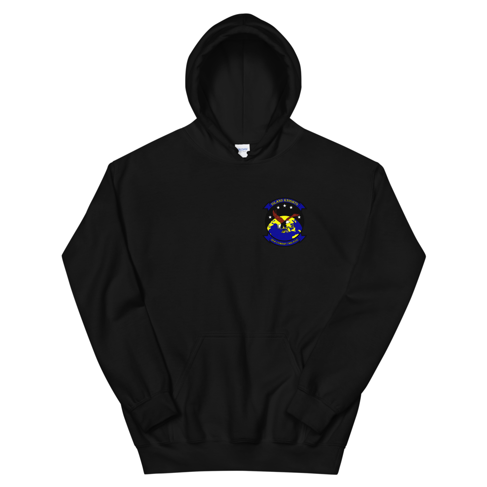HSC-25 Island Knights Squadron Crest Unisex Hoodie – front view, black