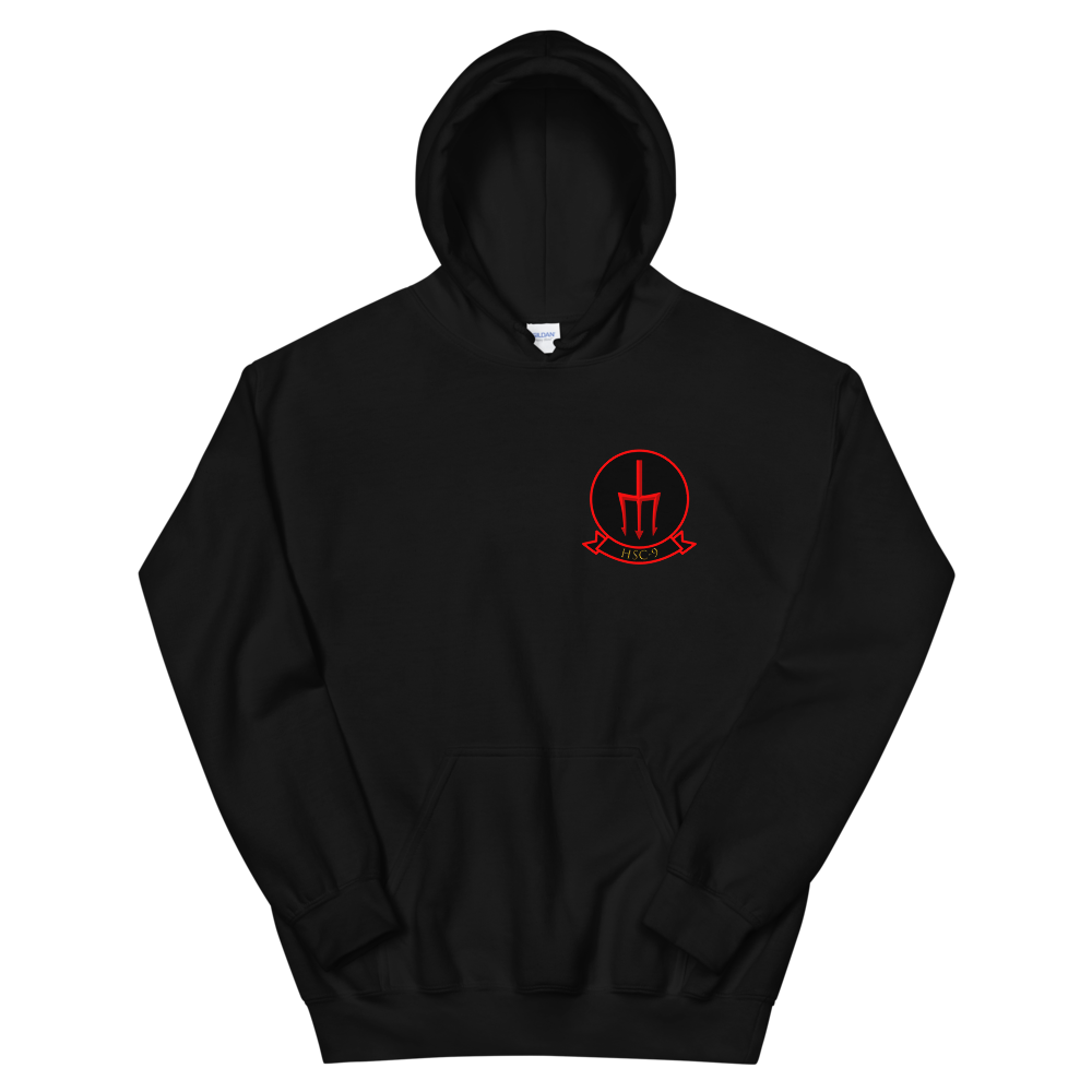 HSC-9 Tridents Squadron Crest Unisex Hoodie – front view, black