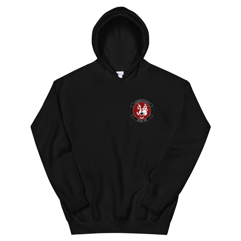 HSM-40 Airwolves Squadron Crest Unisex Hoodie – front view, black