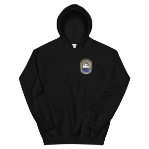 USS Detroit (AOE-4) 1983 Med Cruise Hoodie – front view, black