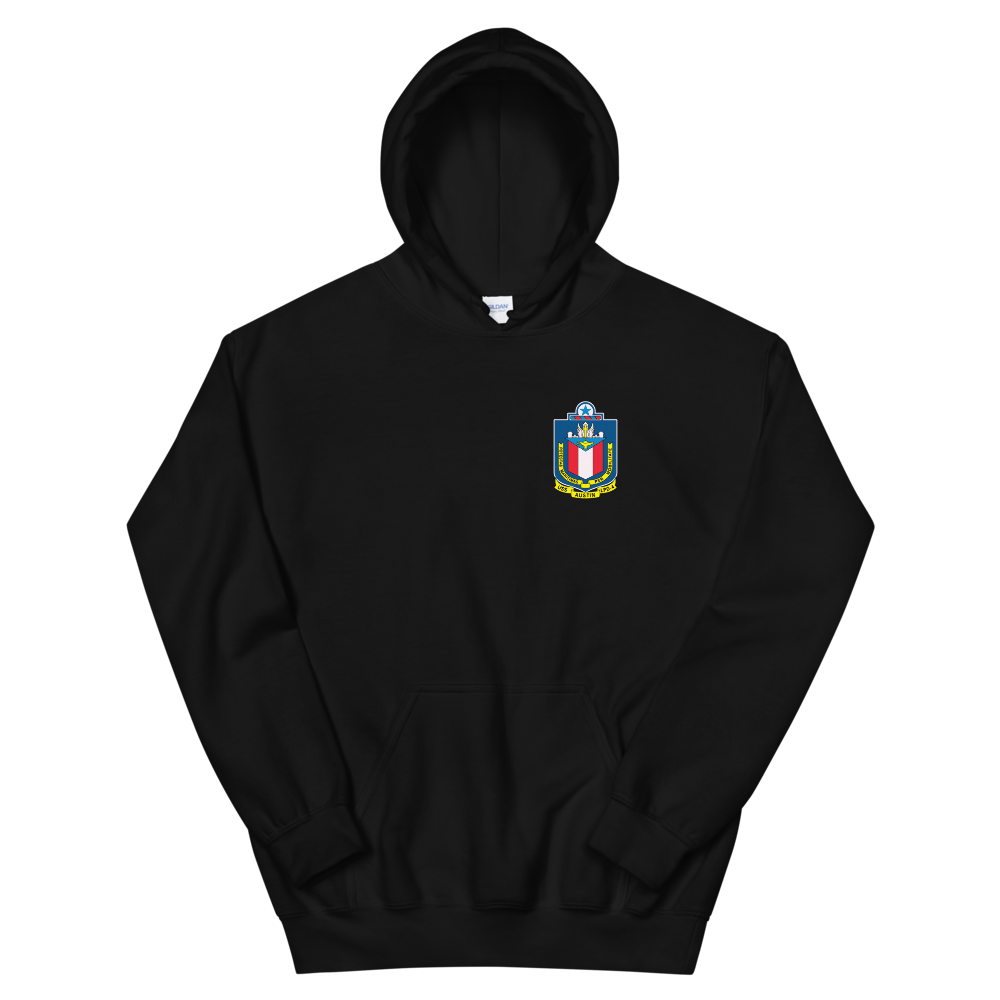 USS Austin (LPD-4) Ship's Crest Hoodie – front view, black