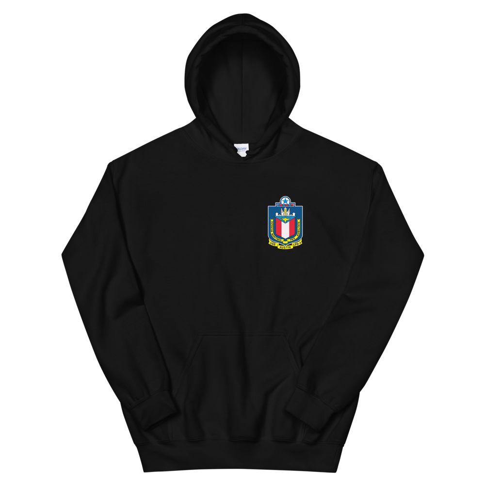 USS Austin (LPD-4) 2002-03 Cruise Hoodie – front view, black