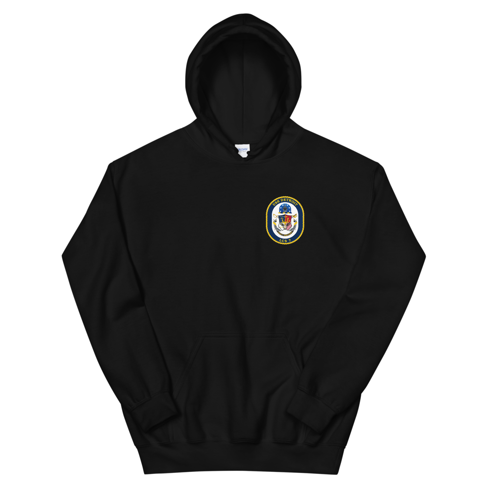 USS Detroit (LCS-7) Ship's Crest Hoodie – front view, black