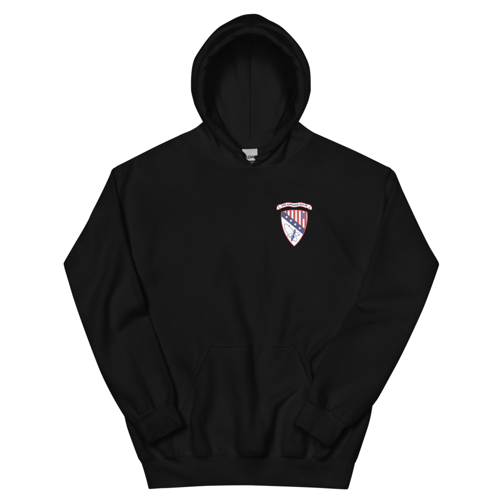 USS Chicago (CG-11) Ship's Crest Hoodie – front view, black