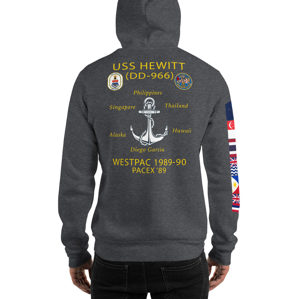 USS Hewitt (DD-966) 1989-90 Cruise Hoodie - FLAGS ON SLEEVE – heather