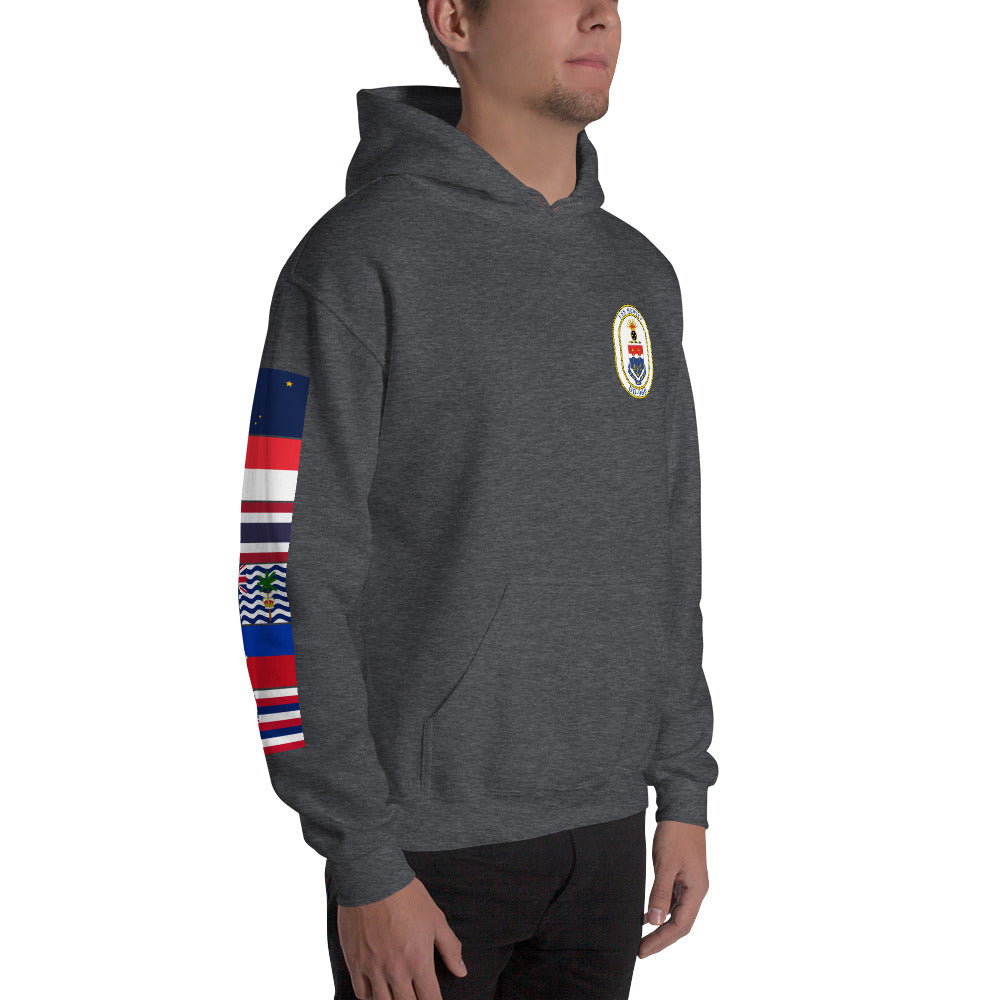 USS Hewitt (DD-966) 1989-90 Cruise Hoodie - FLAGS ON SLEEVE – heather