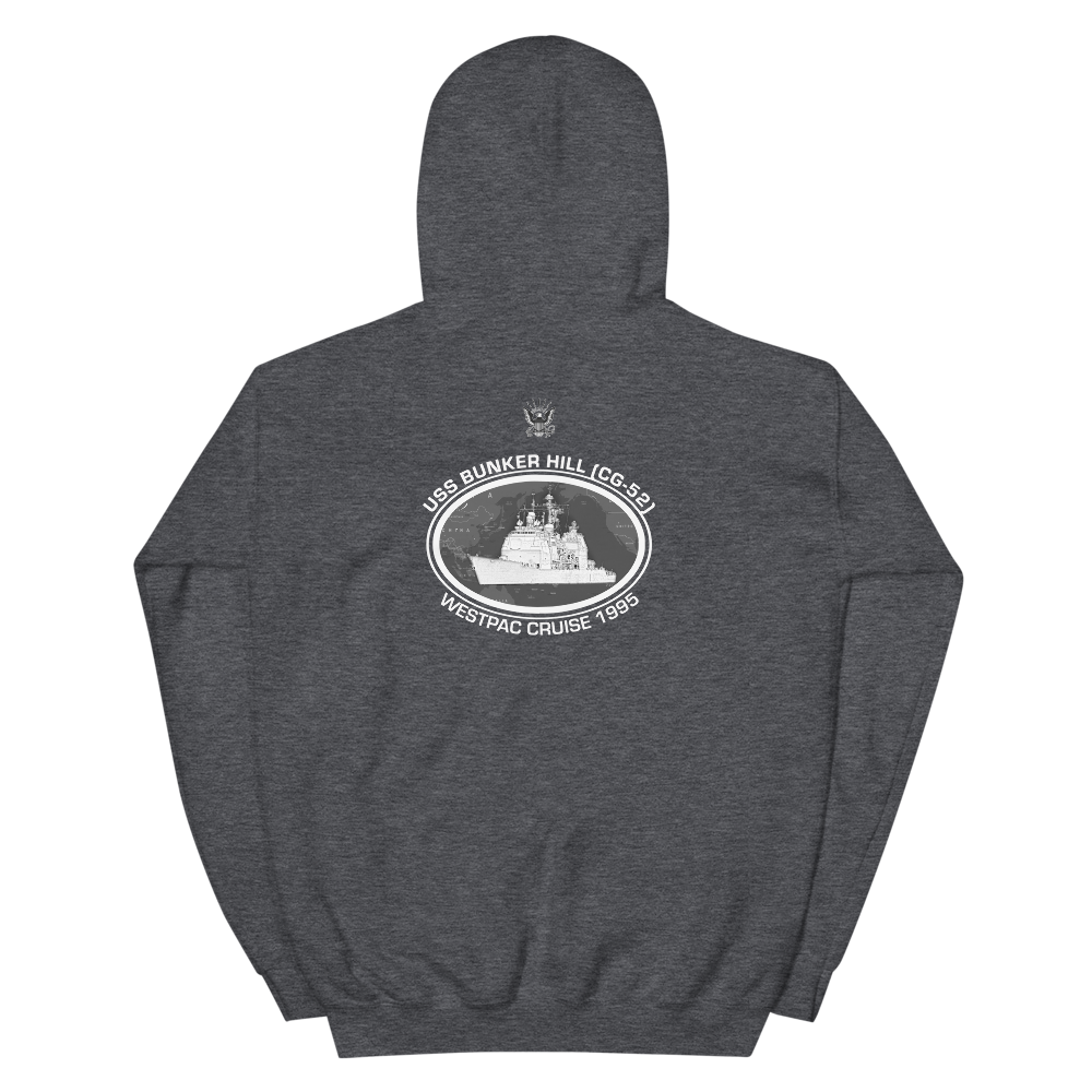 USS Bunker Hill (CG-52) 1995 Deployment Hoodie – back view, heather
