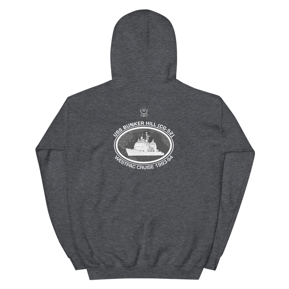 USS Bunker Hill (CG-52) 1993-94 Deployment Hoodie – back view, heather
