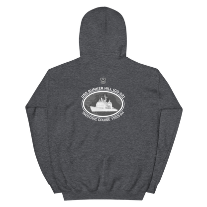 USS Bunker Hill (CG-52) 1993-94 Deployment Hoodie – back view, heather