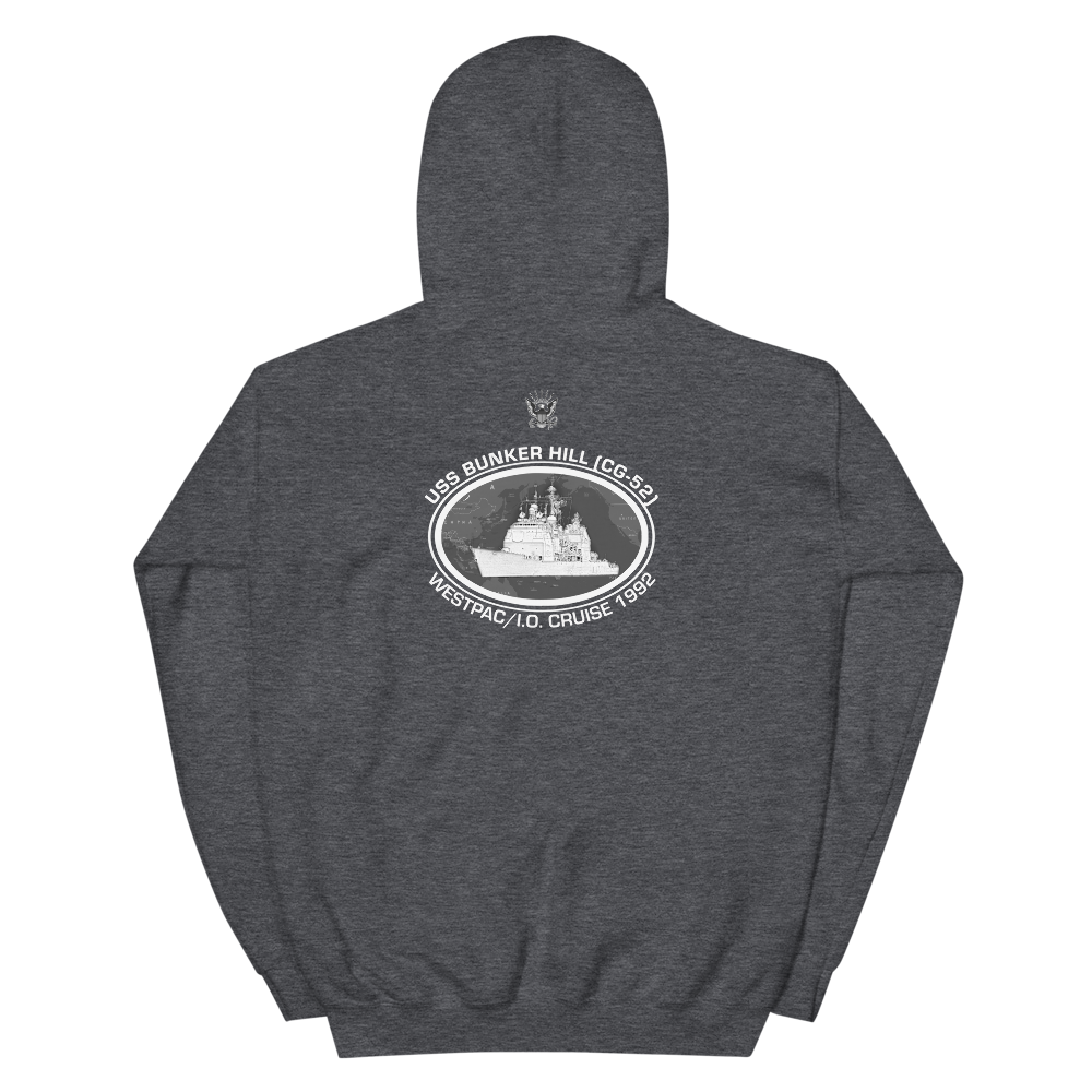 USS Bunker Hill (CG-52) 1992 Deployment Hoodie – back view, heather