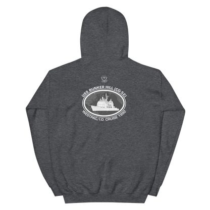 USS Bunker Hill (CG-52) 1992 Deployment Hoodie – back view, heather
