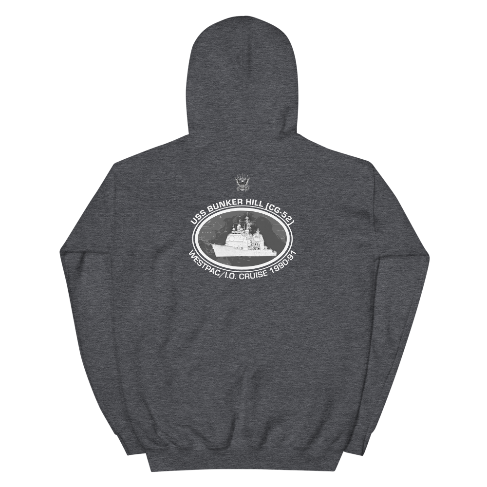 USS Bunker Hill (CG-52) 1990-91 Deployment Hoodie – back view, heather