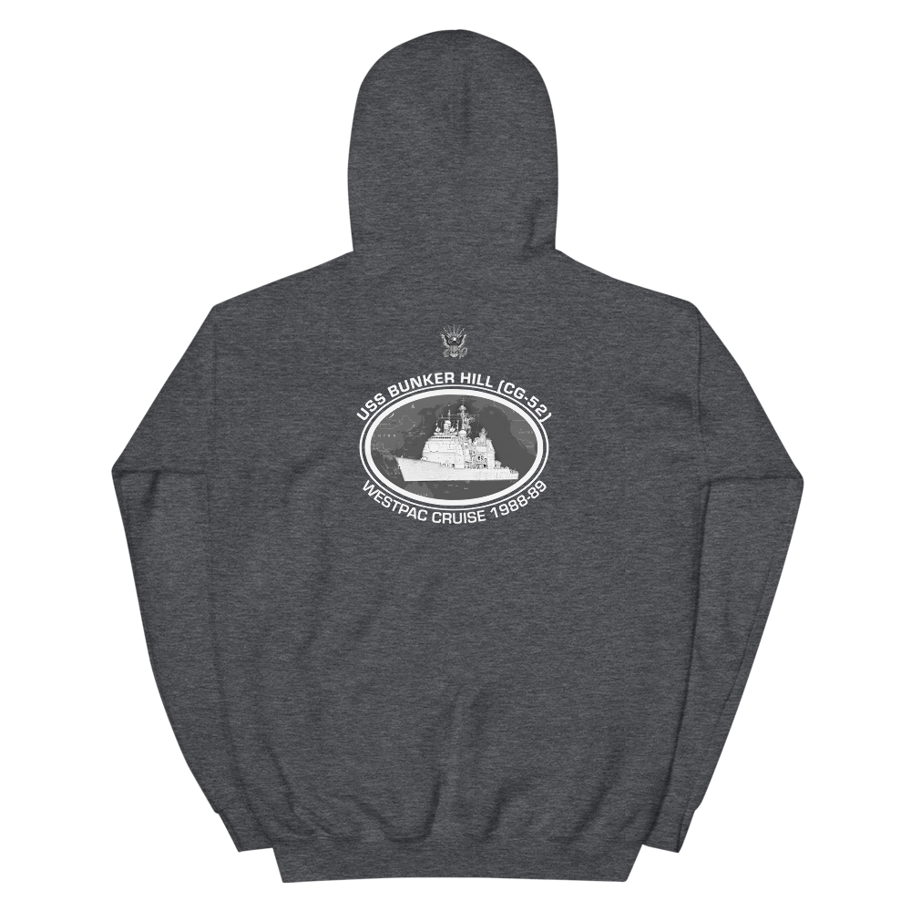 USS Bunker Hill (CG-52) 1988-89 Deployment Hoodie – back view, heather