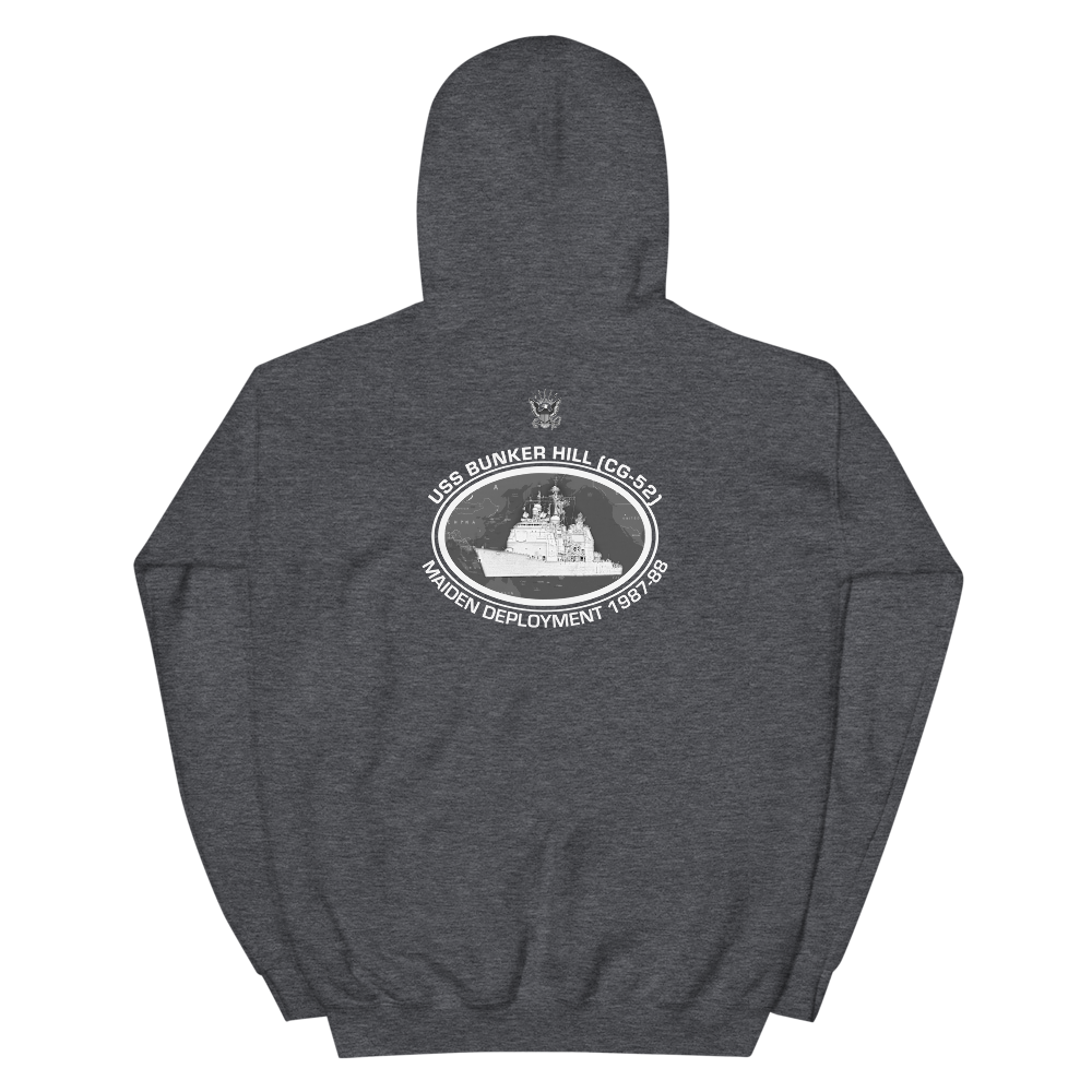 USS Bunker Hill (CG-52) 1987-88 Deployment Hoodie – back view, heather