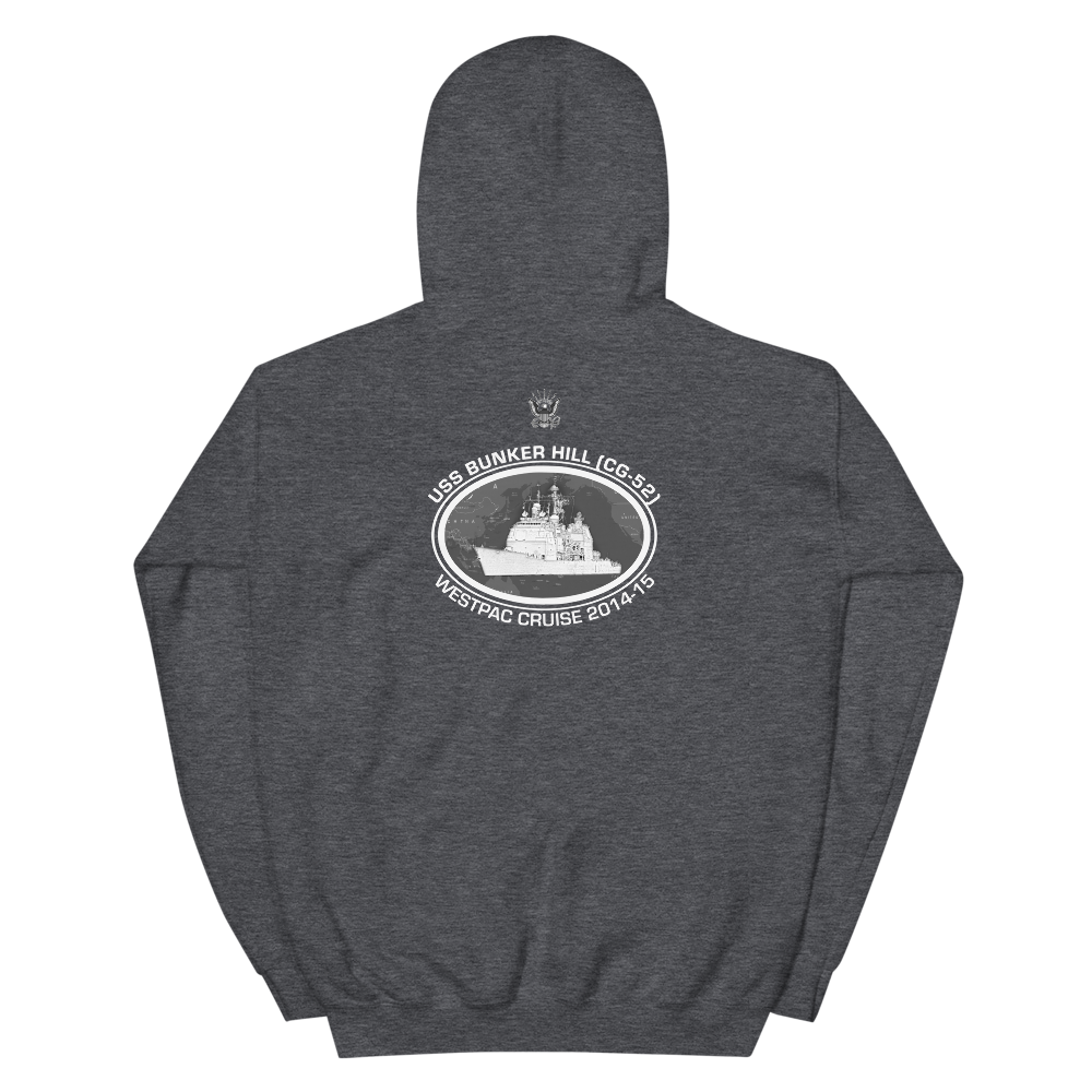 USS Bunker Hill (CG-52) 2014-15 Deployment Hoodie – back view, heather