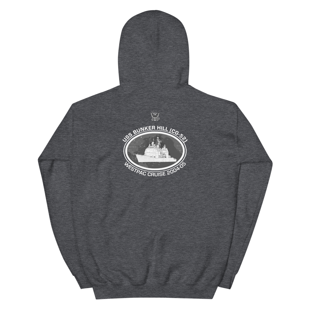 USS Bunker Hill (CG-52) 2004-05 Deployment Hoodie – back view, heather