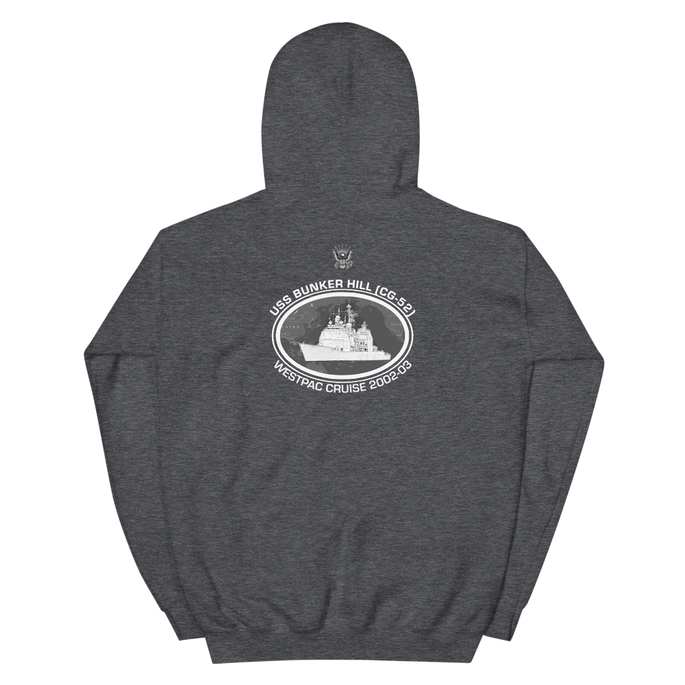 USS Bunker Hill (CG-52) 2002-03 Deployment Hoodie – back view, heather