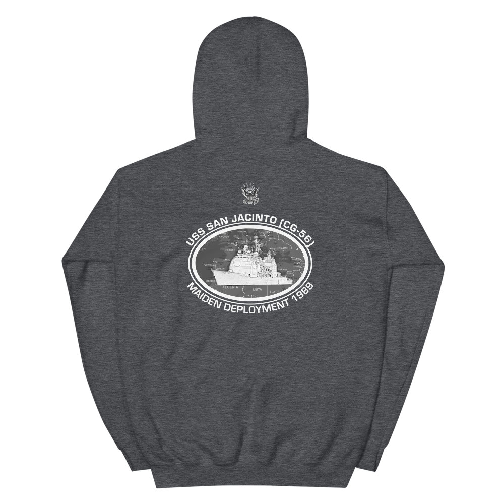 USS San Jacinto (CG-56) 1989 Deployment Hoodie – back view, heather