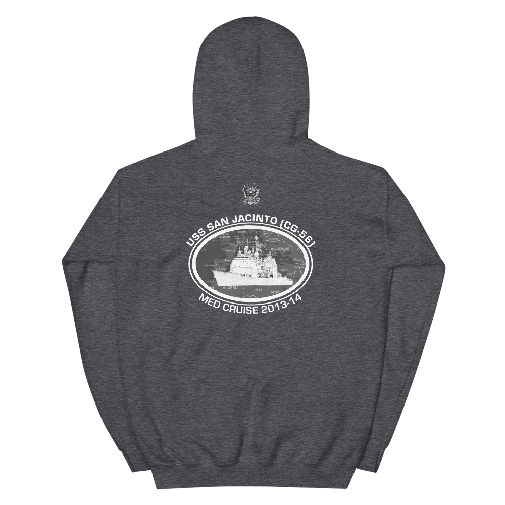 USS San Jacinto (CG-56) 2013-14 Deployment Hoodie – back view, heather