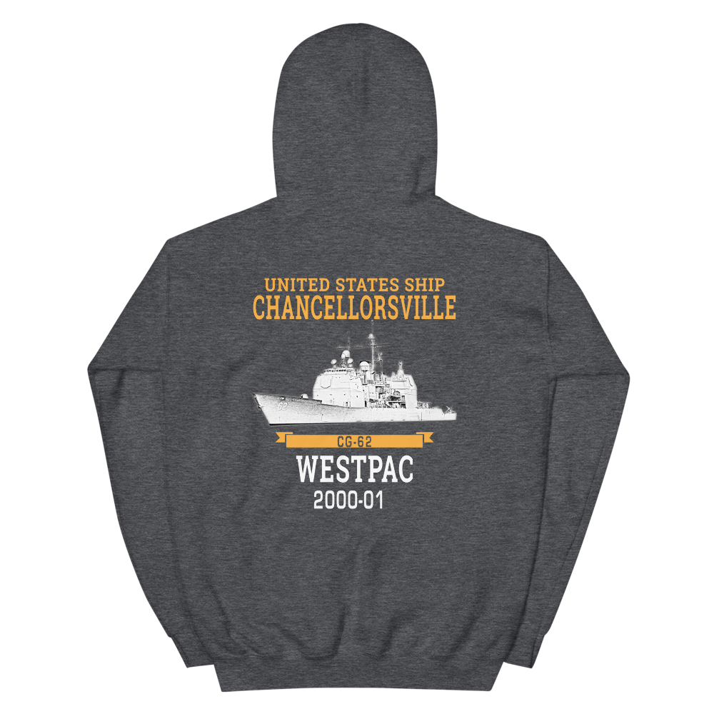 USS Chancellorsville (CG-62) 2000-01 WESTPAC Hoodie – back view, heather