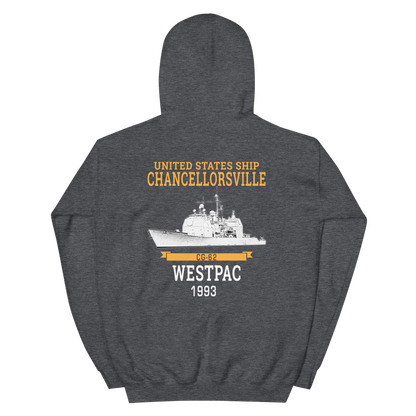 USS Chancellorsville (CG-62) 1993 WESTPAC Hoodie – back view, heather